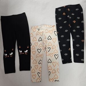 Cat & Jack Black, Cream, and Orange Heart and Cat Leggings Set